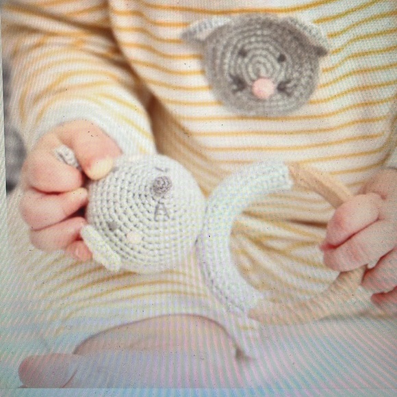 Albetta Crochet Mouse Baby Rattle Infant Ring Organic Cotton Knit Handmade - Picture 3 of 11